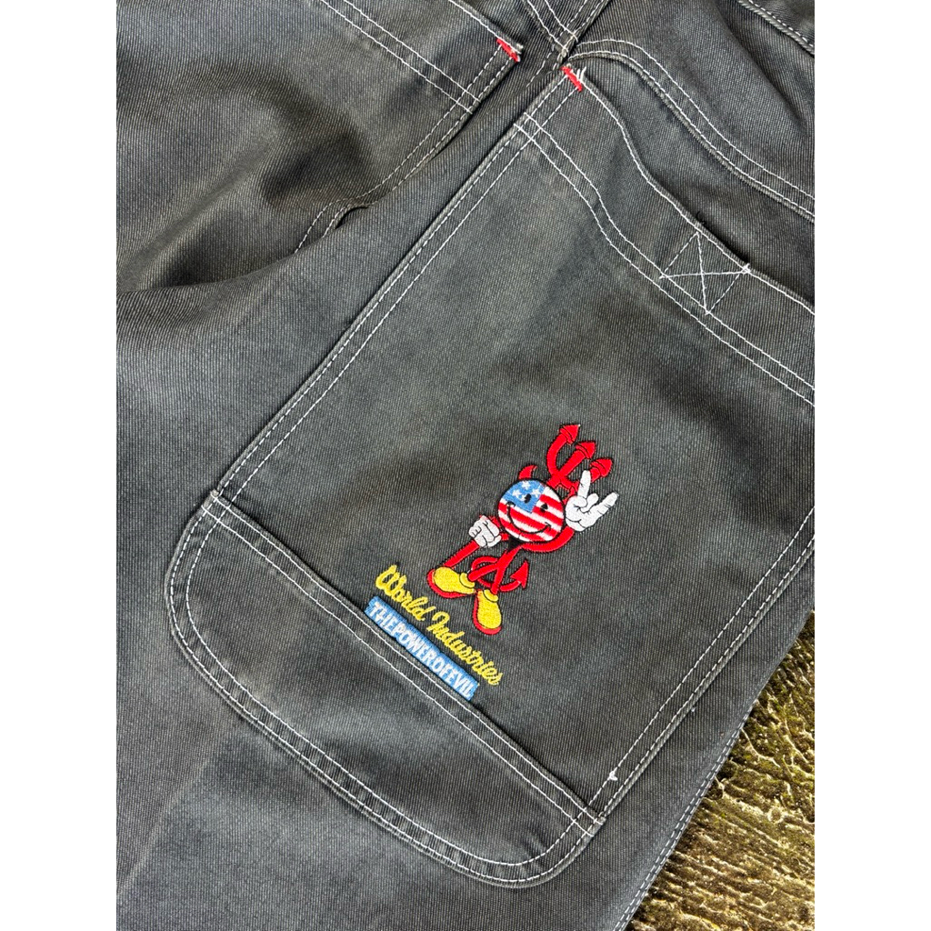 Y2k bagy big pocket world Industrial jeans สีเทาเข้ม