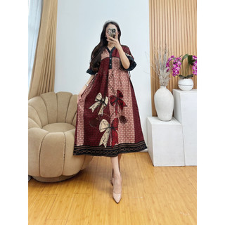 Daster Alena Motif Pita Bahan Rayon Premium Kancing Busui All Size