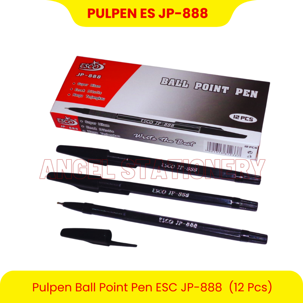 12 ชิ้น | ปากกาโหล 1 ชิ้น | ปากกาลูกลื่น Esco JP-888 | สีดํา 0.7มม