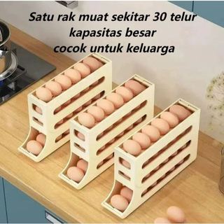 (BISA COD) PROMO  TEMPAT TELUR 4 TINGKAT BERGULIR OTOMATIS / KOTAK PENYIMPANAN TELUR 4 SUSUN