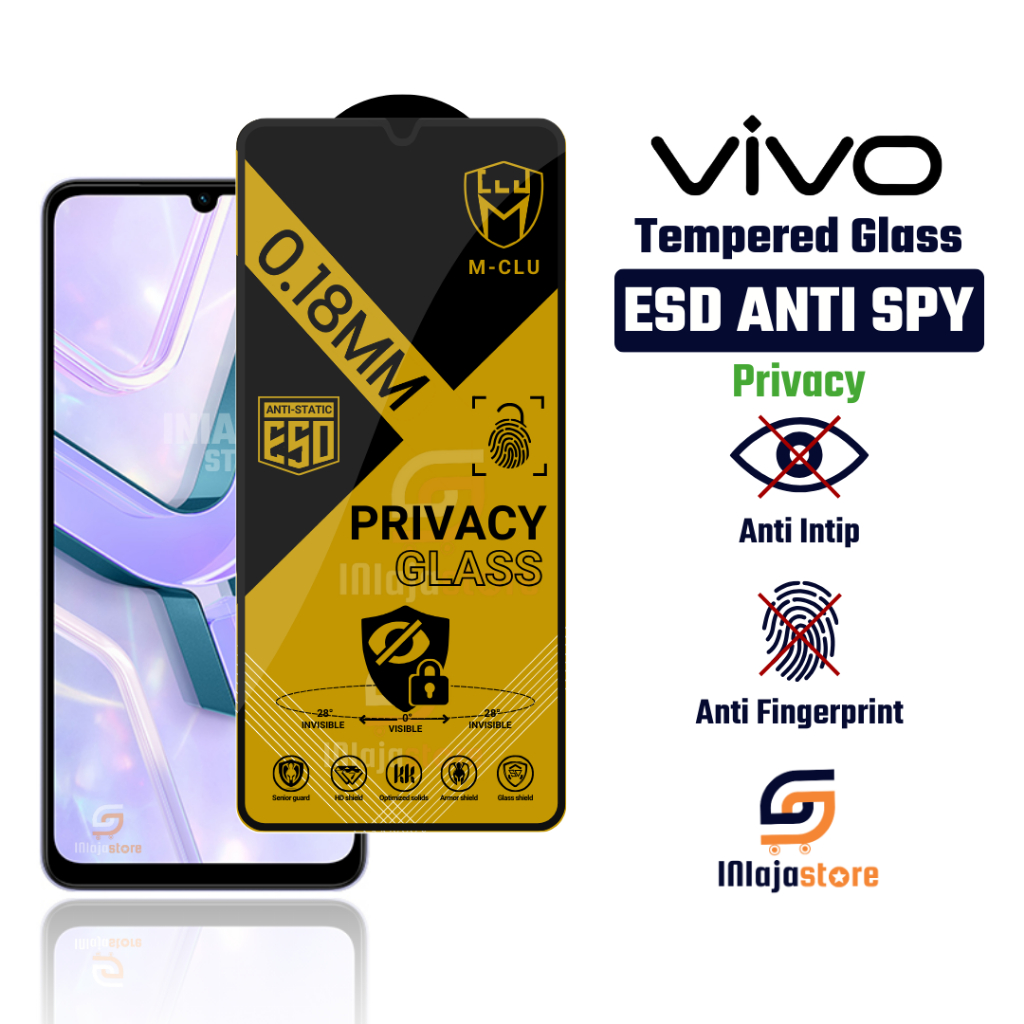 กระจกนิรภัย ESD Anti Spy 0.18 มม.Vivo Y31 Y31s Y32 Y33 Y33s Y33t Y33s 5G Y51 2020 Y51a Y52 5G Y56s 5