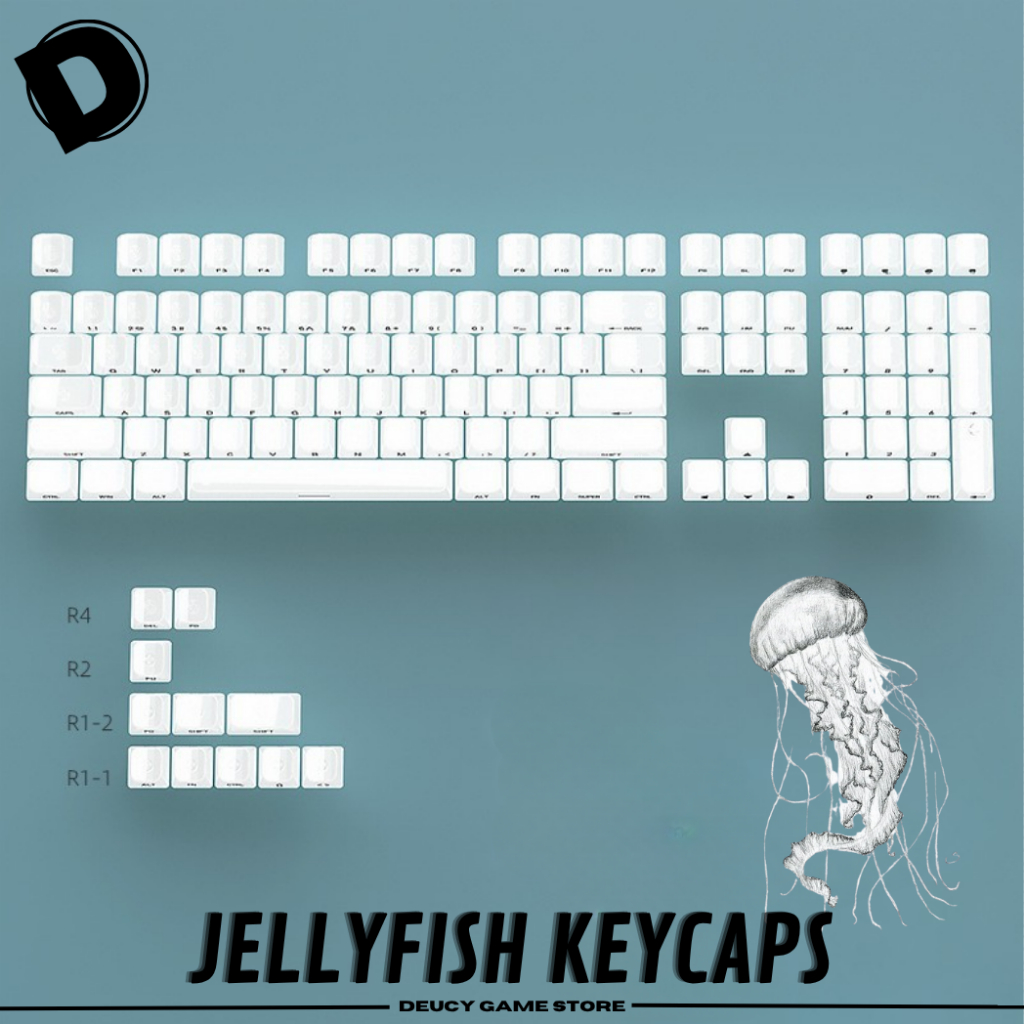 Jellyfish Keycaps สีขาว MDA Profile 119 คีย์ด้านข้างแกะสลัก