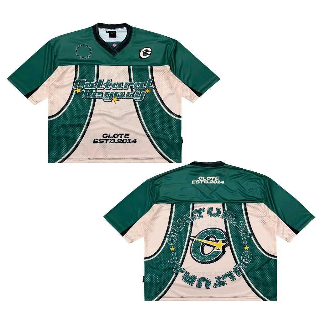 ผู้ชายและผู้หญิง Boxy V คอ Streetwear Vintage Y2k Dryfit Jersey - Green Legacy