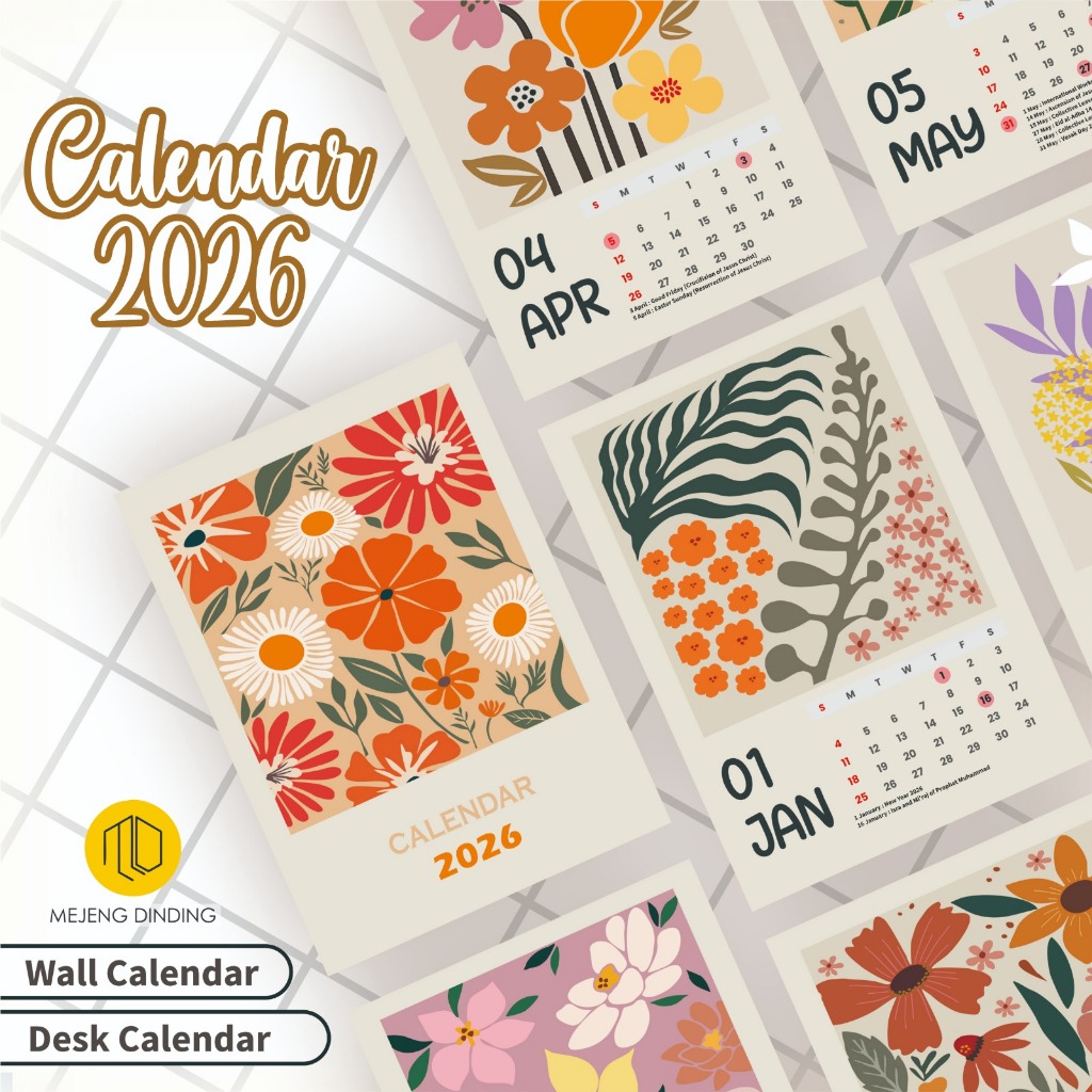 Aesthetic Wall Calendar 2026 / Aesthetic Wall Calendar 2026 / Spiral Aesthetic Calendar 2026 / ปฏิทิ