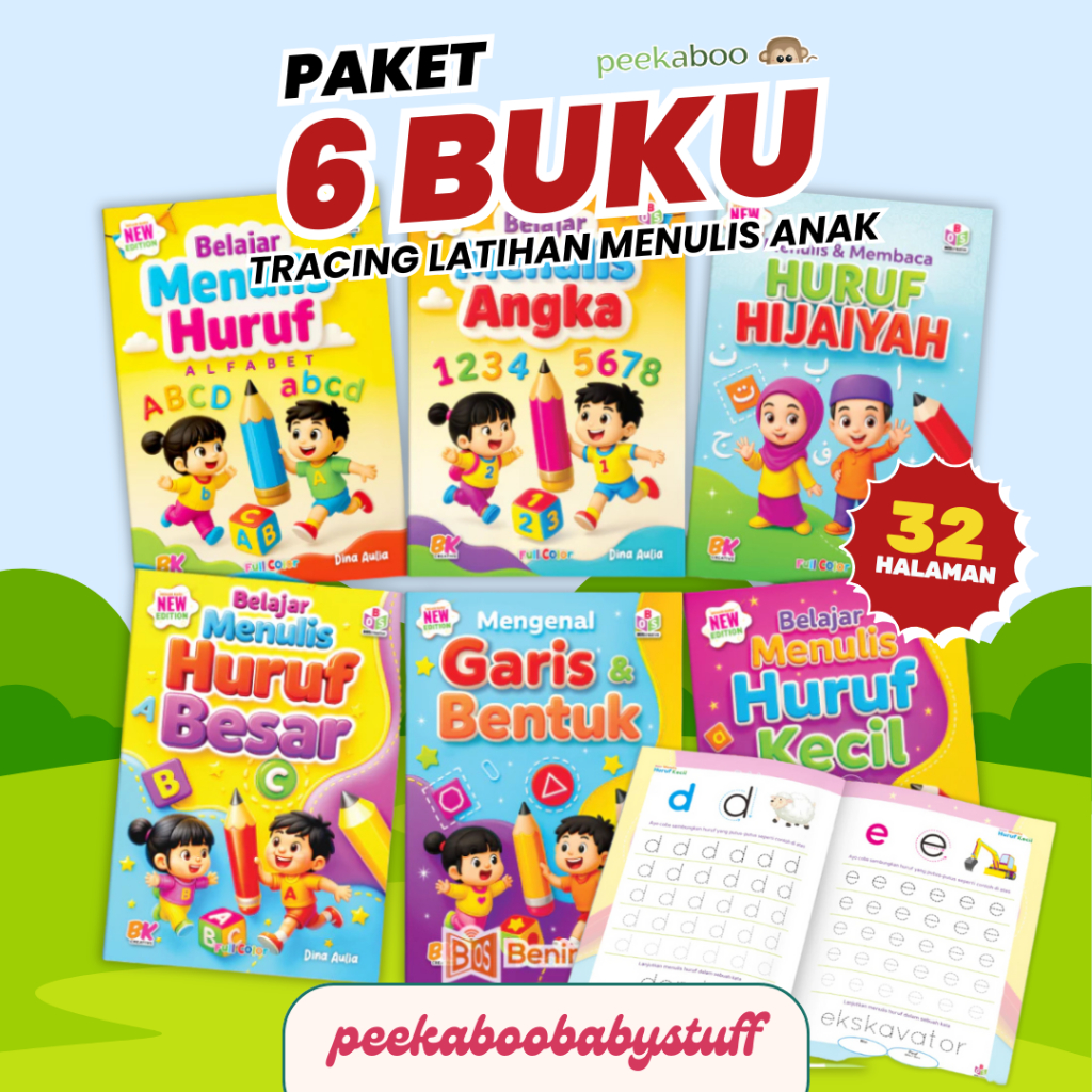 บรรจุุภัณฑ์ 6 เล่มสําหรับ WRITING & RECOGNIZING NUMBERS, ALPHABET LETTERS, HIJAIYAH LETTERS, LINES, 