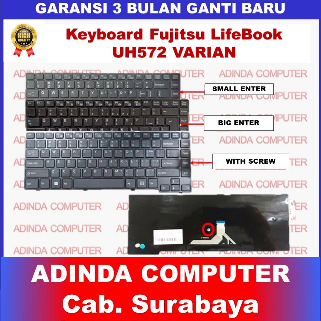 Fujitsu LifeBook UH572 UH55 UH574 UH554 UH552 U536 คีย์บอร์ดกรอบสกรูไม่ - พร้อมสกรู