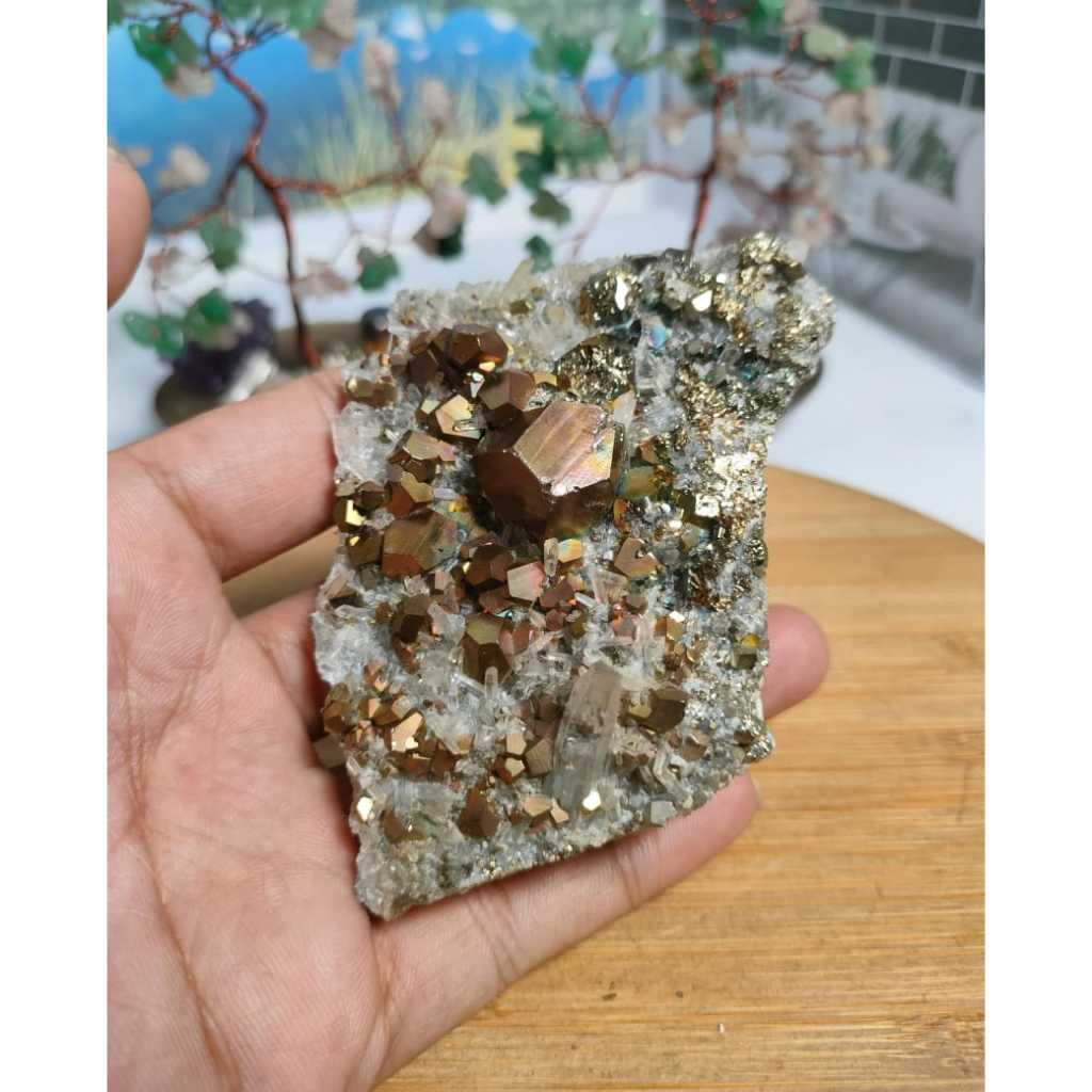 Natural Golden Cube Pyrite Cluster Nusantara คุณภาพสูงสุด (2)
