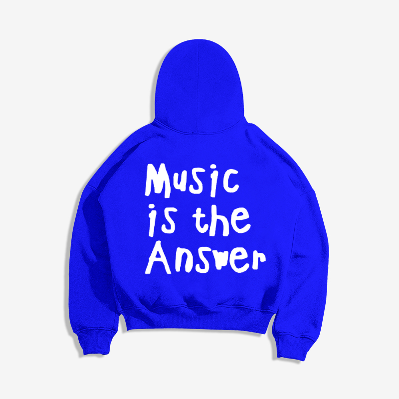 BROHEM - Hoodie Boxy Oversize Music Is The Answer Blue Version Trend Edition M - XXL (ผู้ชายและผู้หญ