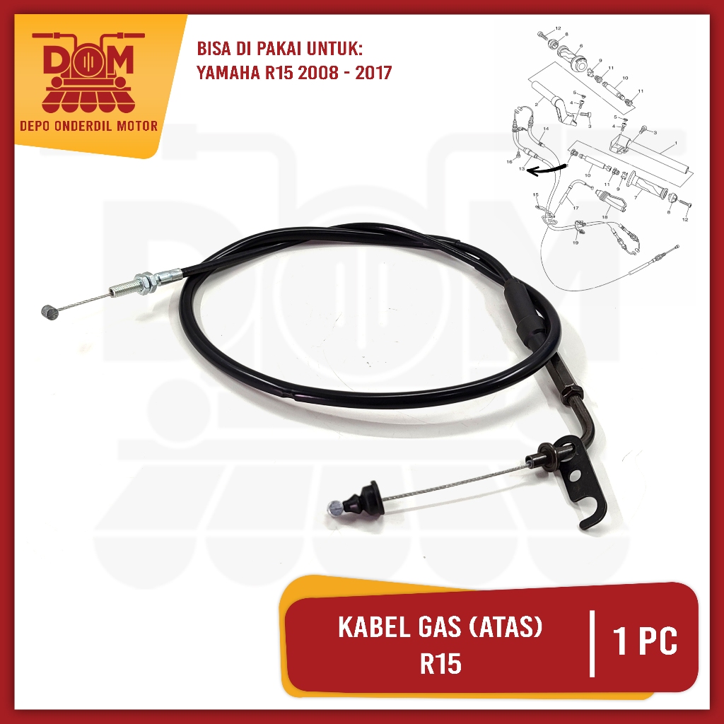 R15 สายคันเร่งตัวบน (KNZ) สายคันเร่ง เชือกลวดด้านใน Yamaha R 15 Upper Part