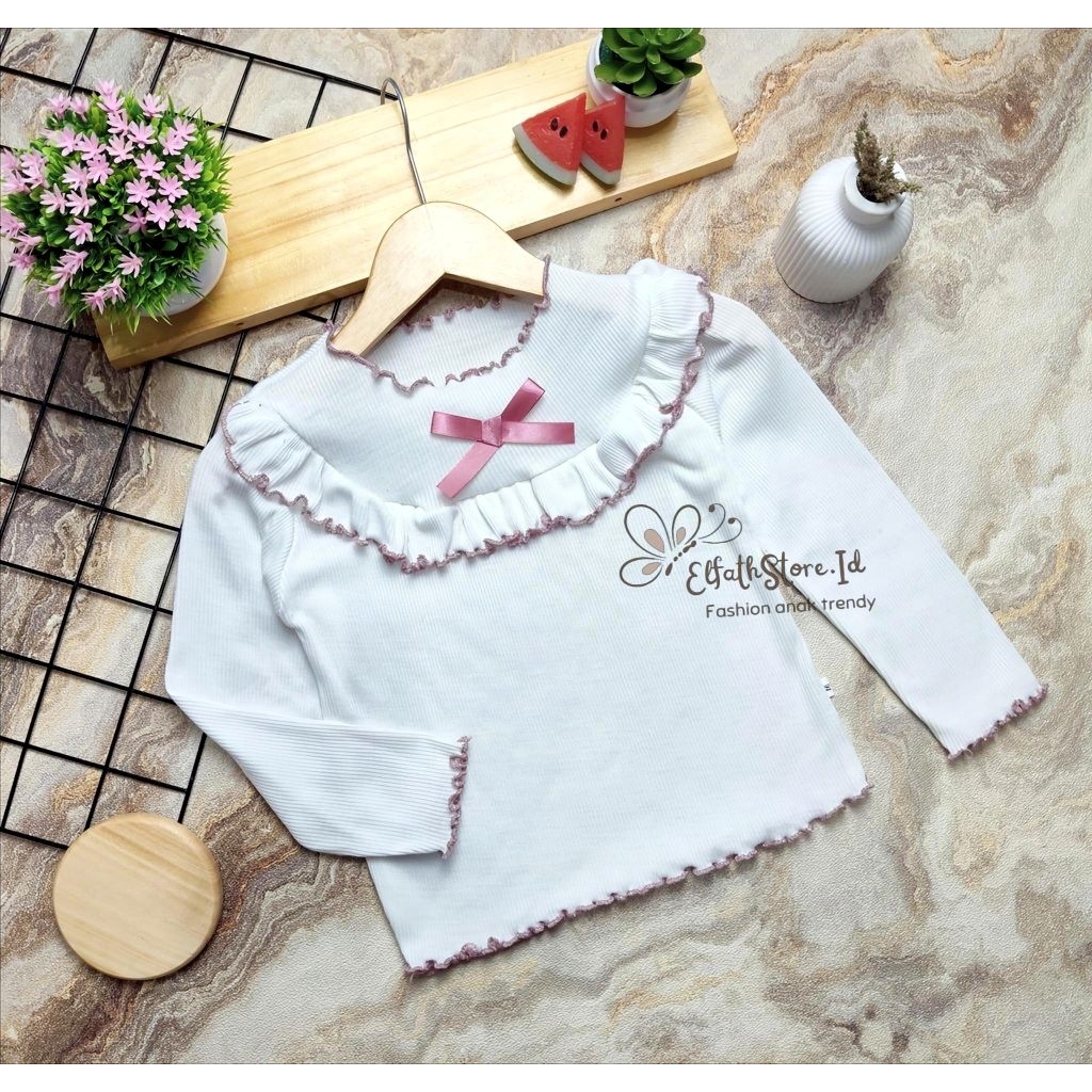 REVITA Ruffle Ribbon Top สําหรับเด็กผู้หญิง Premium Rib Knite 1-6 ปี