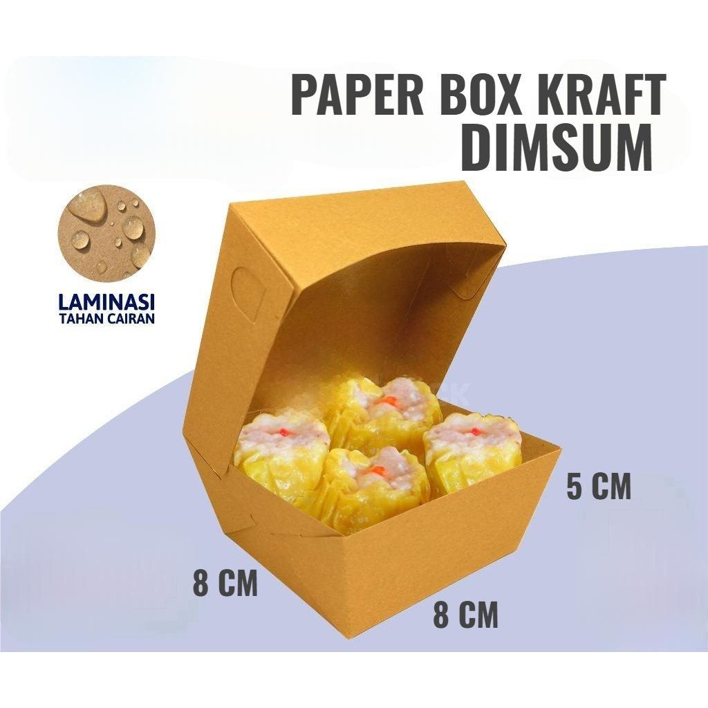 กล่องติ่มซําคราฟท์ 8x8x5 cm / BURGER BOX / กล่องกระดาษ / กล่องเค้ก / BURGER PACKAGING / กล่อง DIMSUM