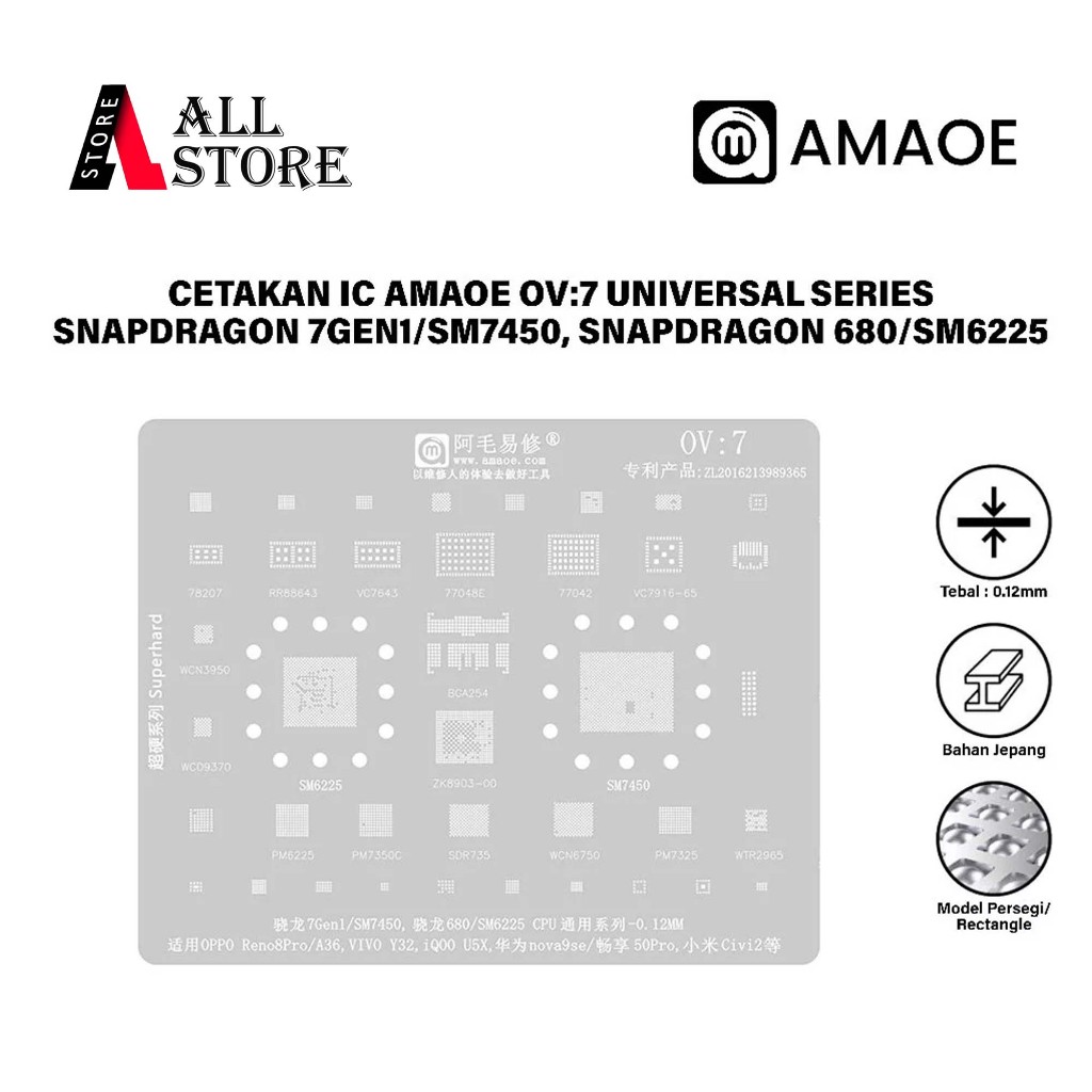 AMAOE OV:7 SNAPDRAGON IC MOLD 7GEN1/SM7450, SNAPDRAGON 680/SM6225 CPU UNIVERSAL SERIES - IC แม่พิมพ์