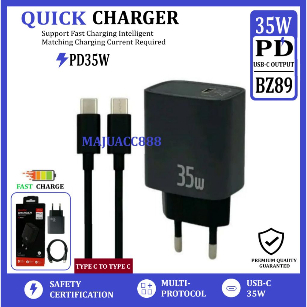 BZ89 Fast Charging 35W PD USB-C Output Adapter Charger + สาย Type C ถึง Type C 1 เมตร Universal Char