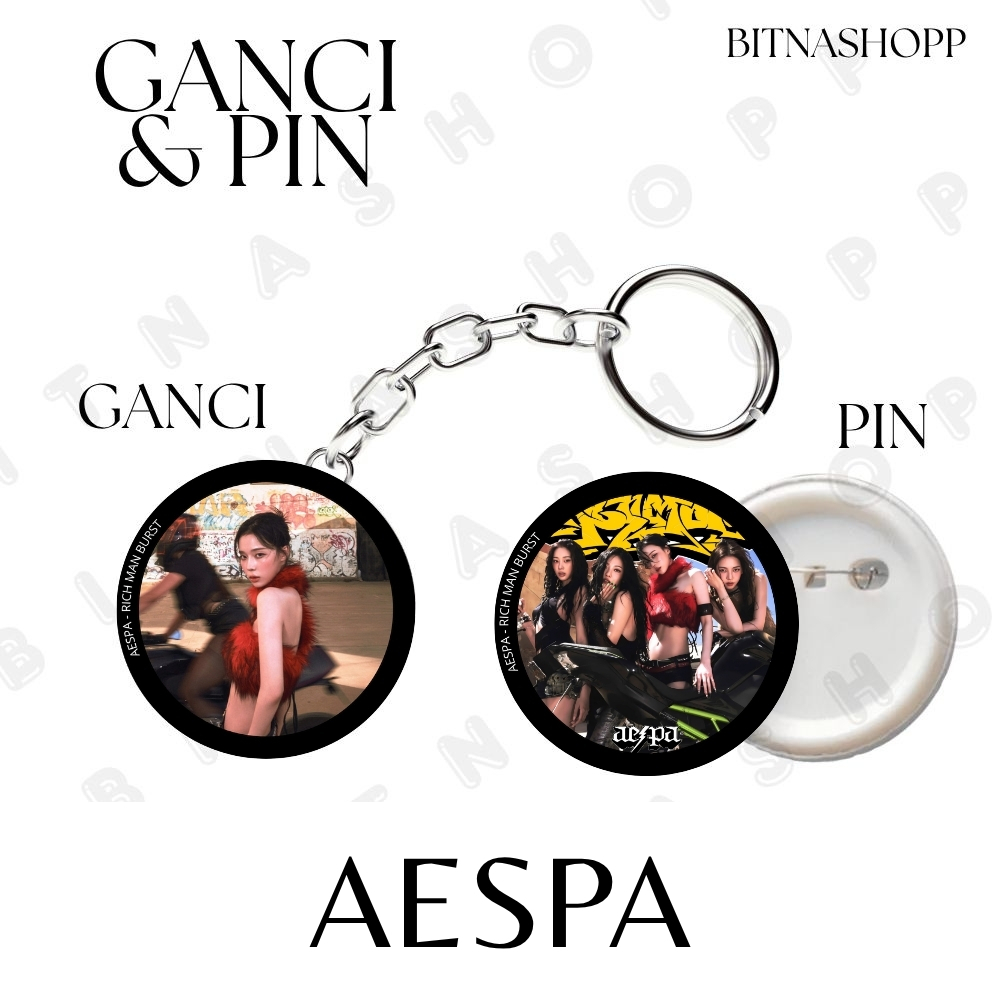 GANTUNGAN AESPA PIN RICH MAN KEYCHAIN 58 MM KPOP KEYCHAIN UNOFFICIAL GISELLE KARINA NING WINTER