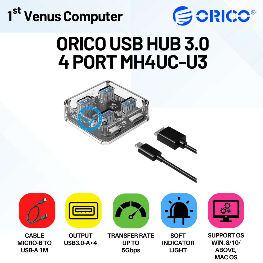 ORICO MH4U-U3 USB3.0 Transparent Desktop HUB - TRANSPARENT/ ORICO MH4U-U3 USB3.0 Transparent Desktop