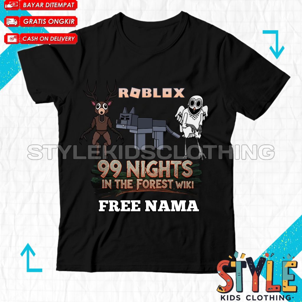 Roblox 99 Night In The Forest เสื้อยืดเด็กตัวอักษรฟรีชื่อ/กวางหมาป่านกฮูก 99 Night In The Forest Roblox เสื้อยืดเด็ก