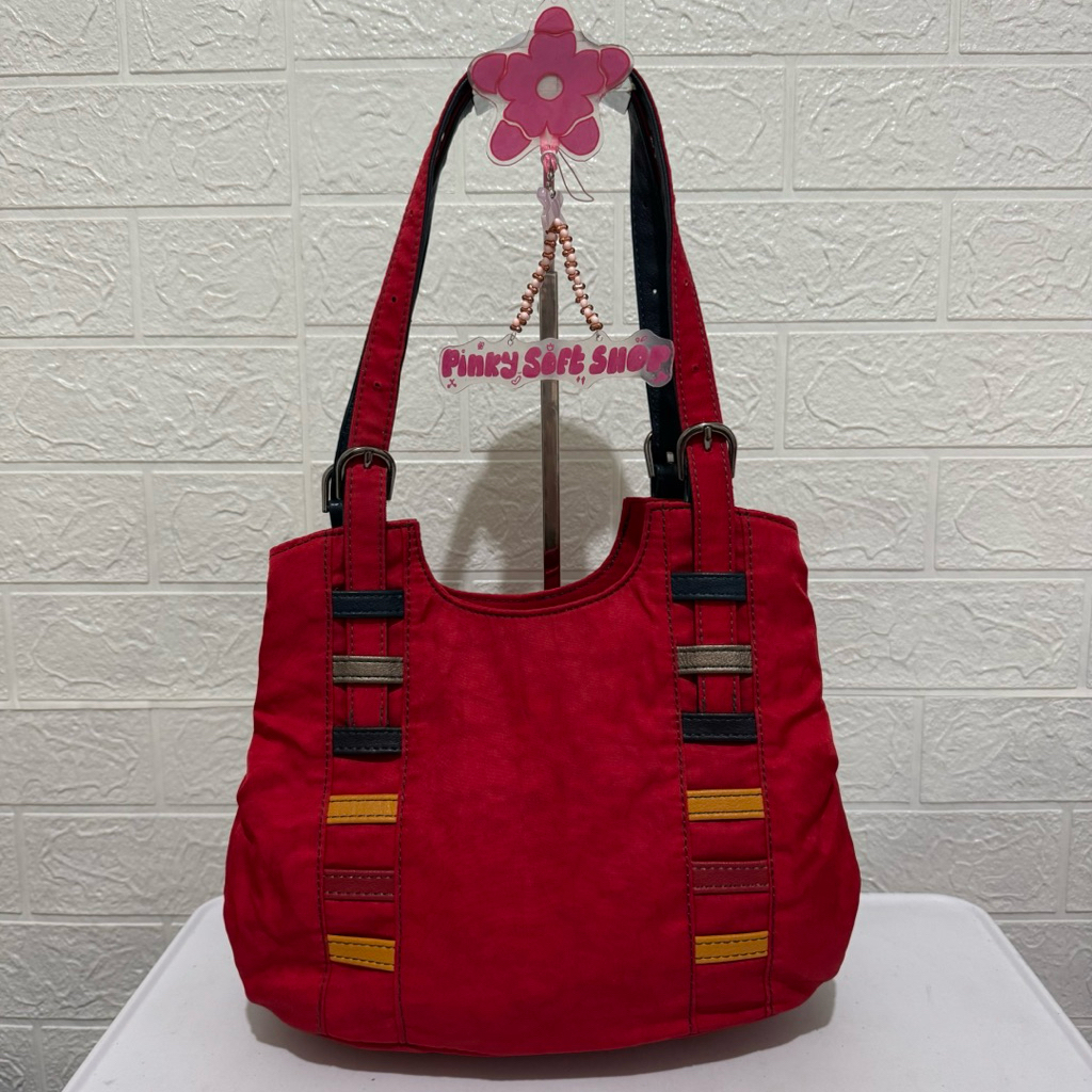 MERAH กระเป๋าสะพายผ้าไนลอนใบยาว omar sharif paris กระเป๋าสะพาย ketek 3 ช่อง กระเป๋าสีแดง