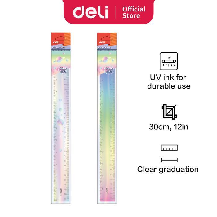 DELI H654 ไม้บรรทัดพลาสติกสีสันสดใส 30 ซม