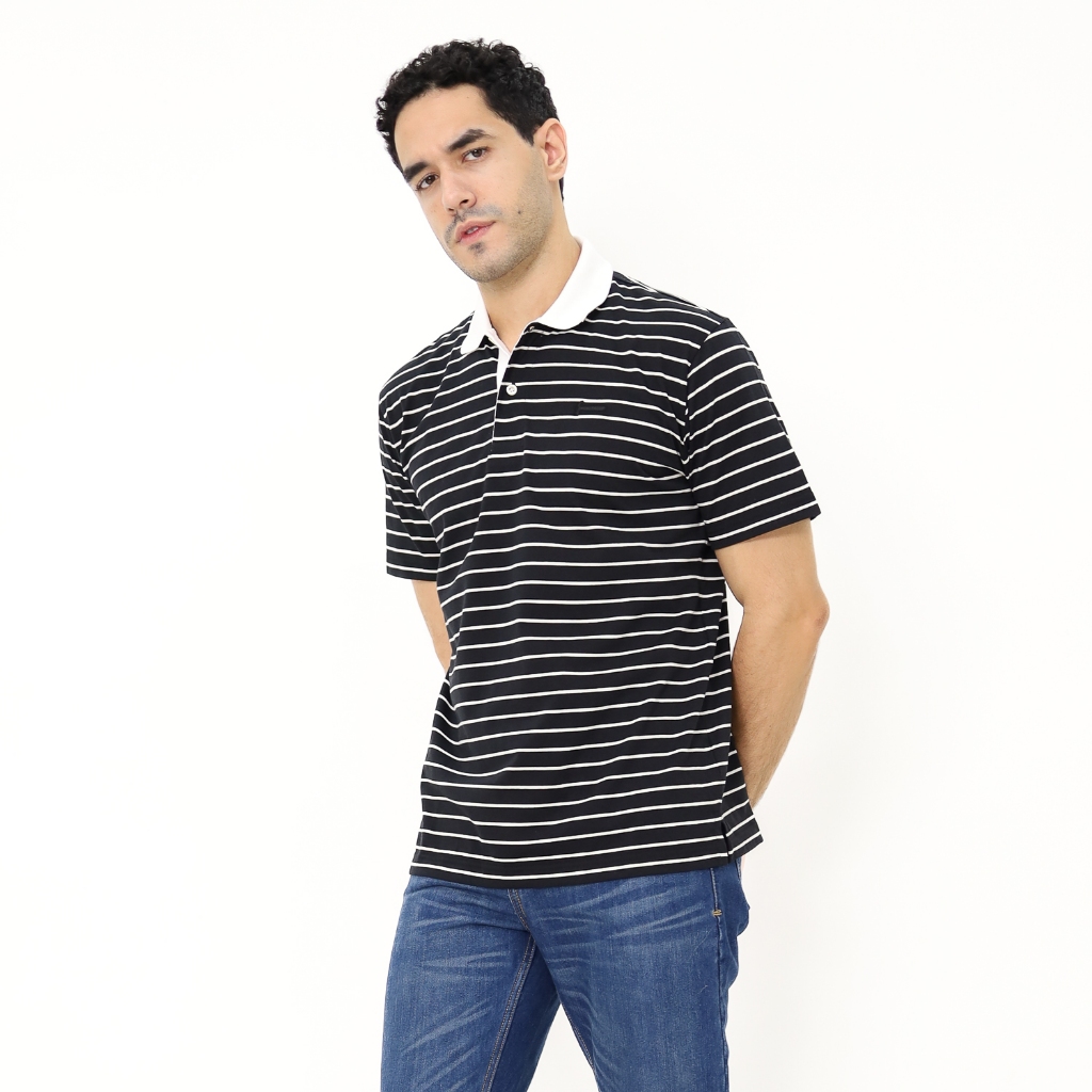 Hammer Men Polo Striped Z1OPS38H1 | เสื้อยืดแขนสั้นคอปกสีขาวสีดําสําหรับผู้ชาย