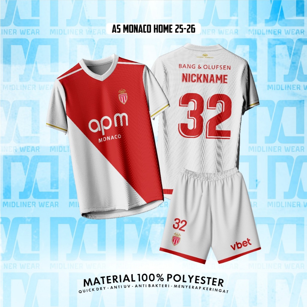 AS MONACO HOME 25/26 Supporter Jersey Top/เสื้อฟุตบอลฟรีชุดชื่อที่กําหนดเองและหมายเลขด้านหลัง