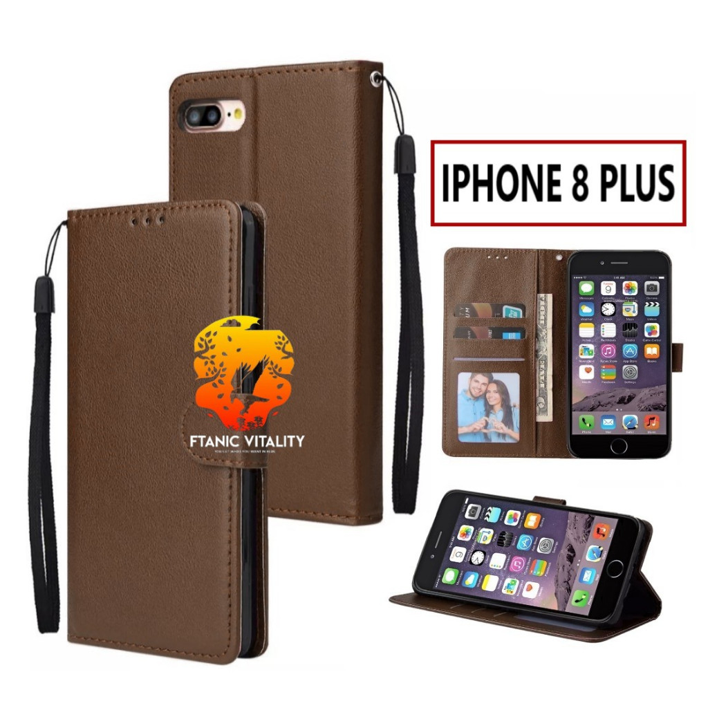 FLIP LEATHER CASING IPHONE 8 PLUS CASE LEATHER FLIP WALLET LEATHER PREMIUM LEATHER WALLET OPEN CLOSE