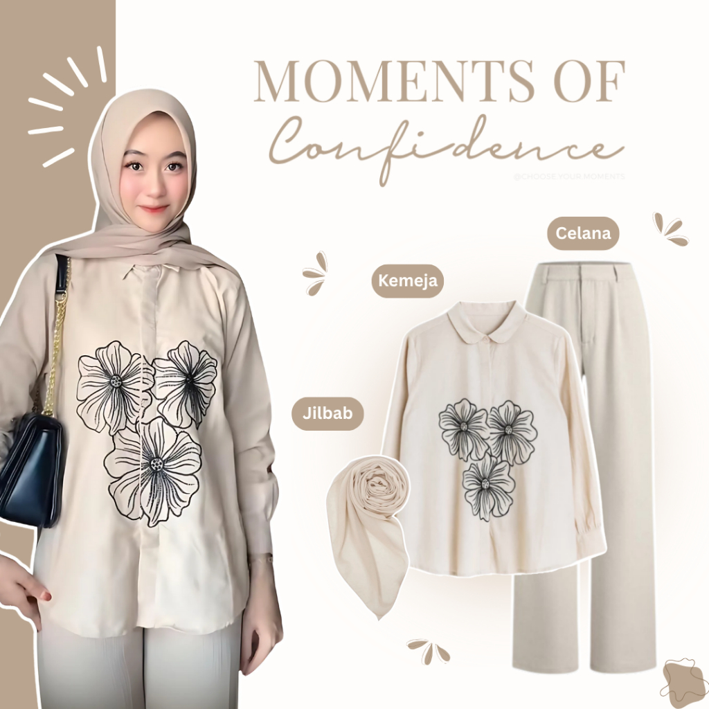 KEMEJA One Set สําหรับผู้หญิง 3in1 ชุดฮิญาบสไตล์อินเทรนด์ [กางเกง + เสื้อ + ฮิญาบ] ชุดสูท - AS124N