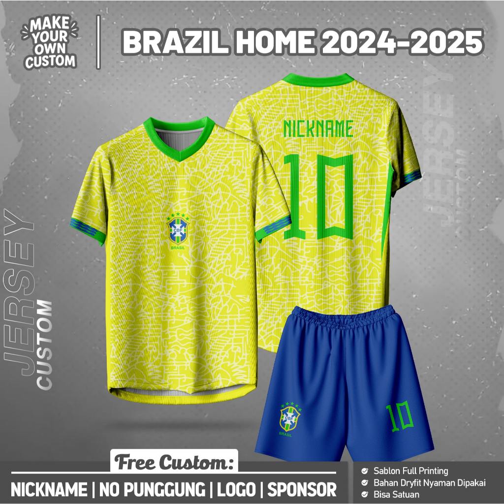 B0LA T1MNAS BRAZ1L H0ME 2024-2025 SHORT JERSEY FOR KIDS AND ADULTS ฟรีชื่อแบบกําหนดเองหมายเลขด้านหลั