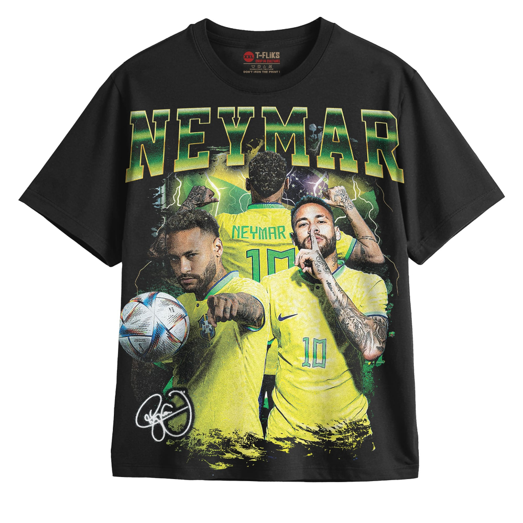 NEYMAR FOOTBALL SPORTS T-SHIRT OVERSIZE UNISEX BLACK - TFIKS