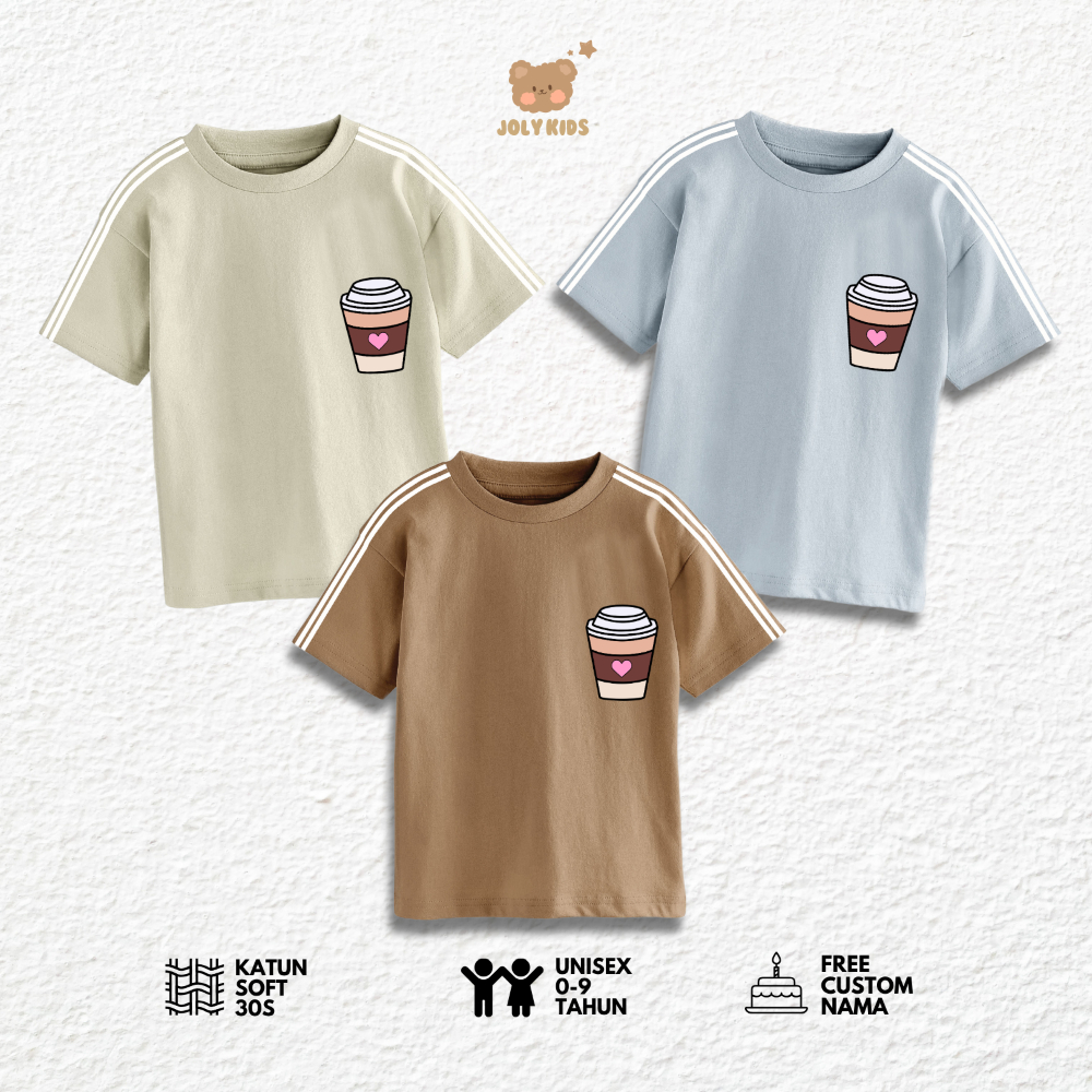 Jolly Kids เสื้อยืดเด็ก Tops อายุ 1-9 ปีเด็กผู้หญิง STRIP COFFEE LOGO เด็กผู้หญิง