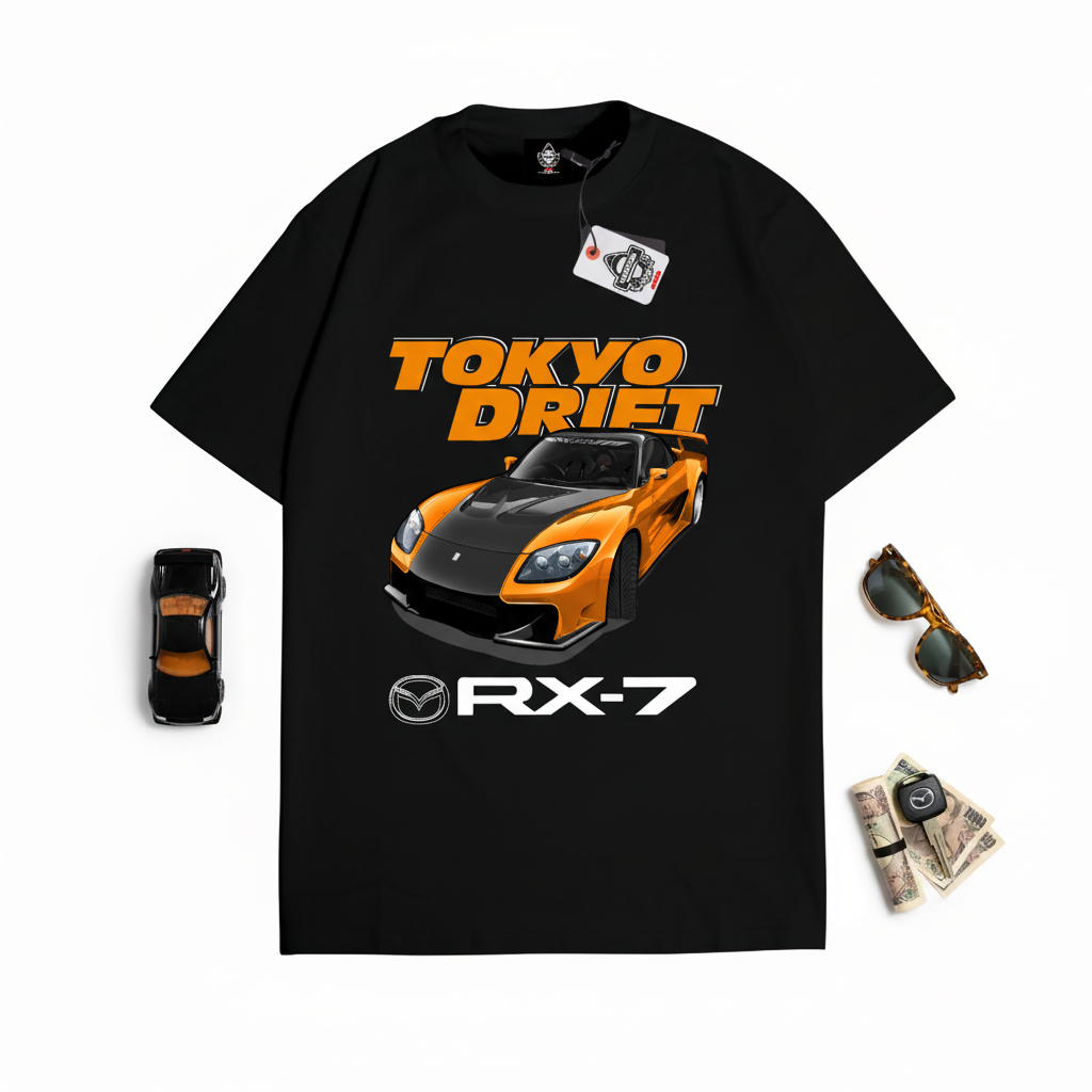 KARIMAKE เสื้อยืด Distro ภาพรถ Unisex MAZDA RX7 HAN TOKYO DRIFT โฮโลแกรม