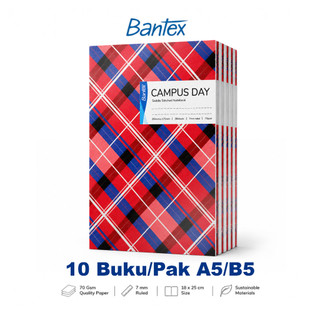 Bantex Buku Tulis Isi 10 Pcs Campus Day A5/B5 Notebook Catatan Jurnal Bergaris Cover Campus 1 Pack (10 Pcs)
