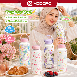 MODOFO Tumbler Stainless 1000ml Tambler Botol Minum Anak Aesthetic 1 Liter Lucu Tumblr Tahan Panas Dingin 24 Jam Kopi Termos Air Panas Hydrojug