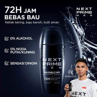 NEXTPRIME Invisible & Dry deodorant roll on/ Perlindungan 72 jam / Segar / Bebas noda putih & kuning / Tidak lengket / 0% Alkohol Pria 45ml antiperspirant deodorant / Next Prime Men