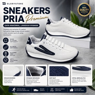 Glorystore Sepatu Pria Sneakers Bahan PU Leather High Quality Sol Empuk dan Nyaman Sol Rubber Karet