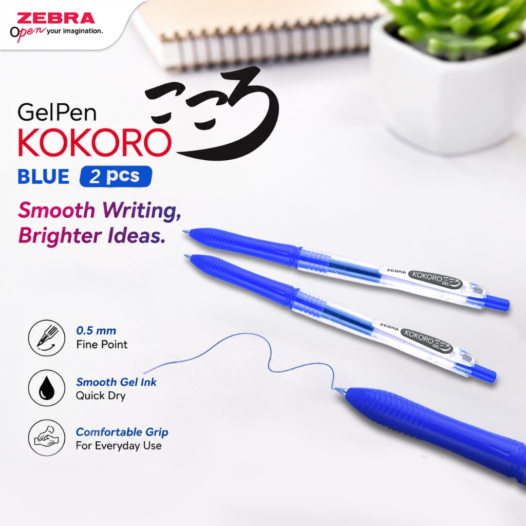 ZEBRA Kokoro Blue Ink Gel Pen 0.5mm Retractable Gel Pen Water Based Pigment Ink