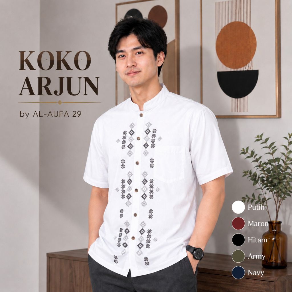 AL-AUFA29 Arjun Bordil Symmetrical Koko Shirt, เสื้อผ้าผู้ชายมุสลิมล่าสุด