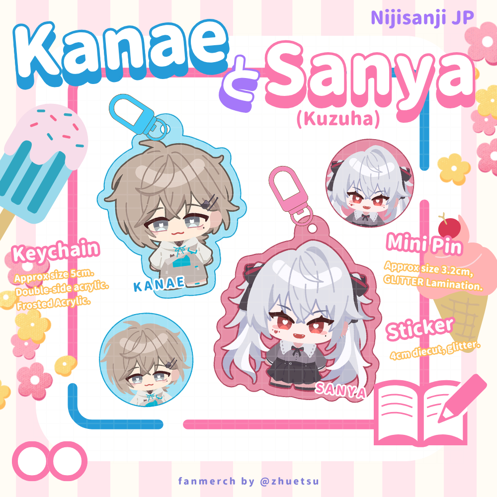[Zhutsu] Nijisanji JP Kanae Sanya Kuzuha - สติ๊กเกอร์พินพวงกุญแจ