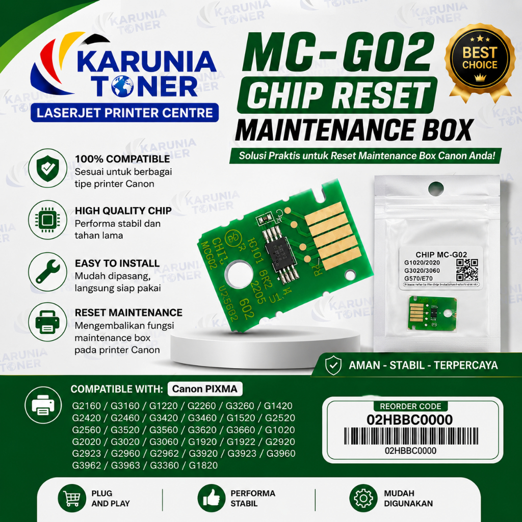 ชิปกล่องบํารุงรักษารีเซ็ต MC-G02 สําหรับ G1020 G2020 G3020 G3060 G3020