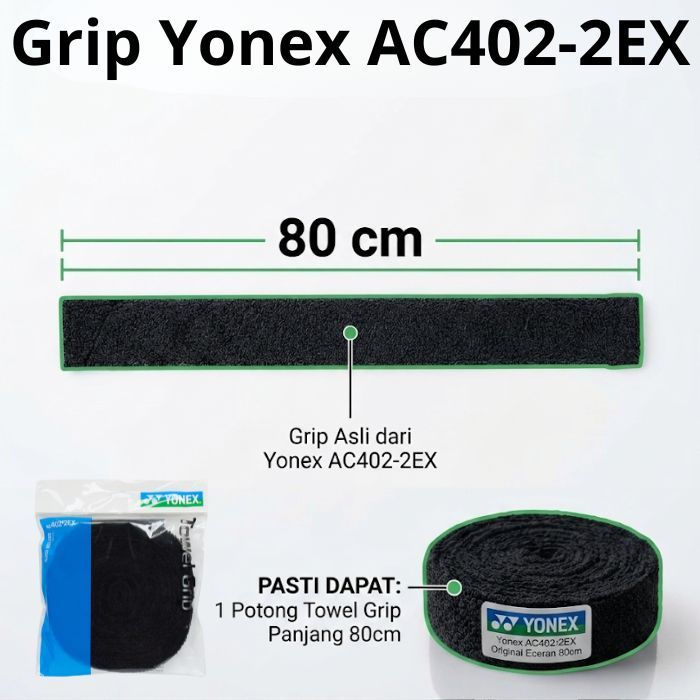 Yonex Badminton Tennis Padel Towel Grip AC402-2EX สีดํา ยาว 80 ซม.