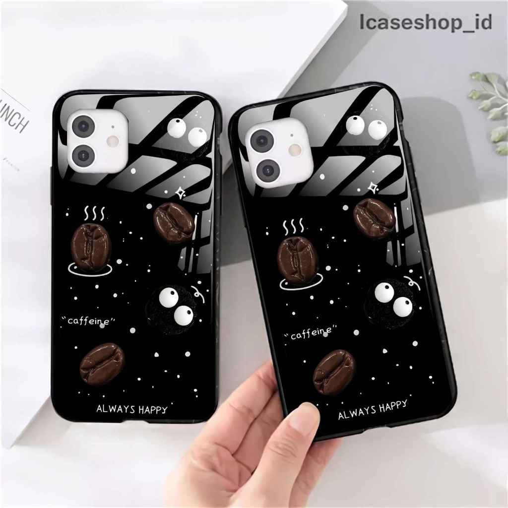 SS908 HP CASE GLASS MATERIAL สําหรับ REALME 3 6 8 C3 C21 X2 X7 PRO 4G น่ารัก 3D LITTLE COFFEE BEAR I
