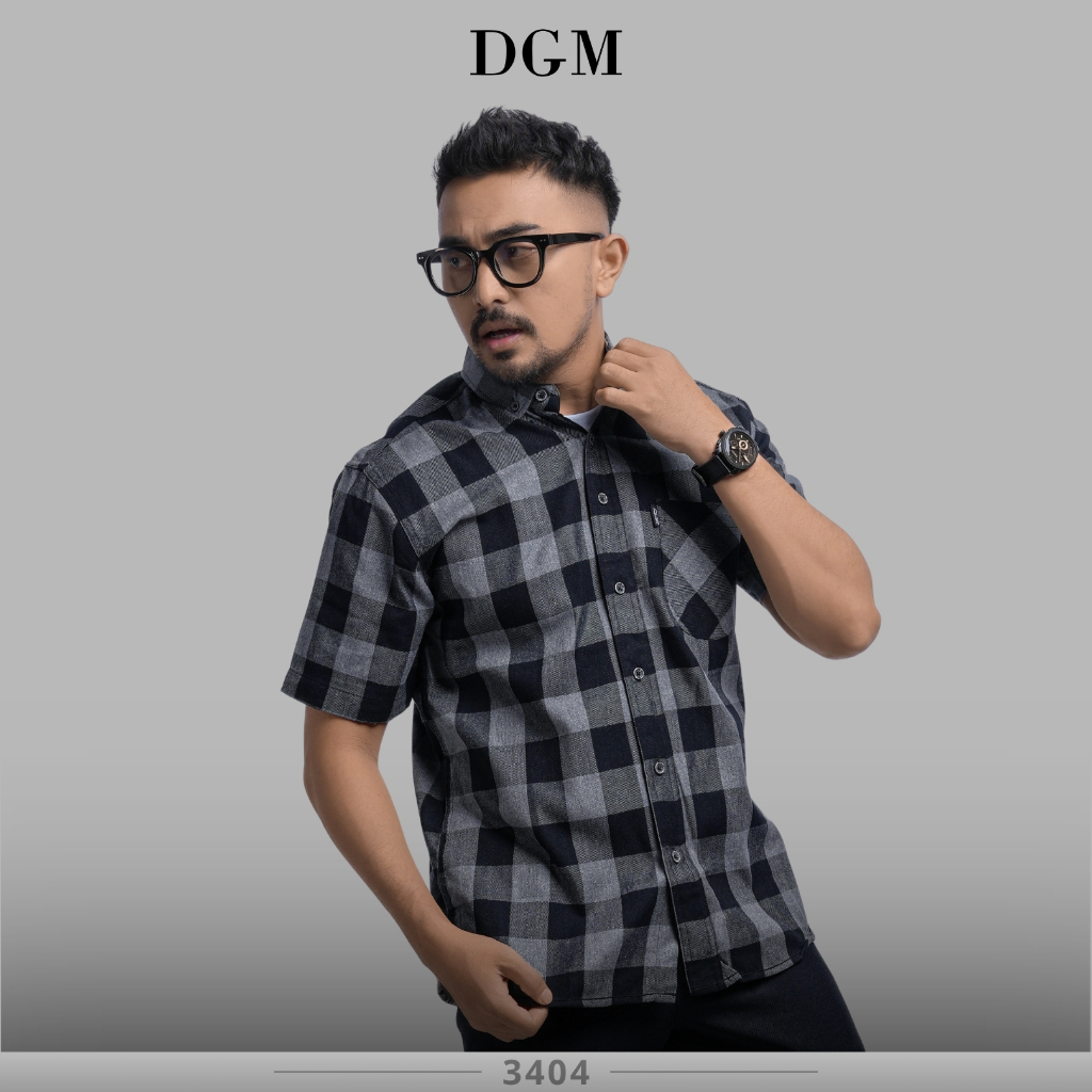 KEMEJA DGM Short Shirt Mens Short Flannel Shirt Short Flannel Shirt Mens Flannel Grey Black Check Di