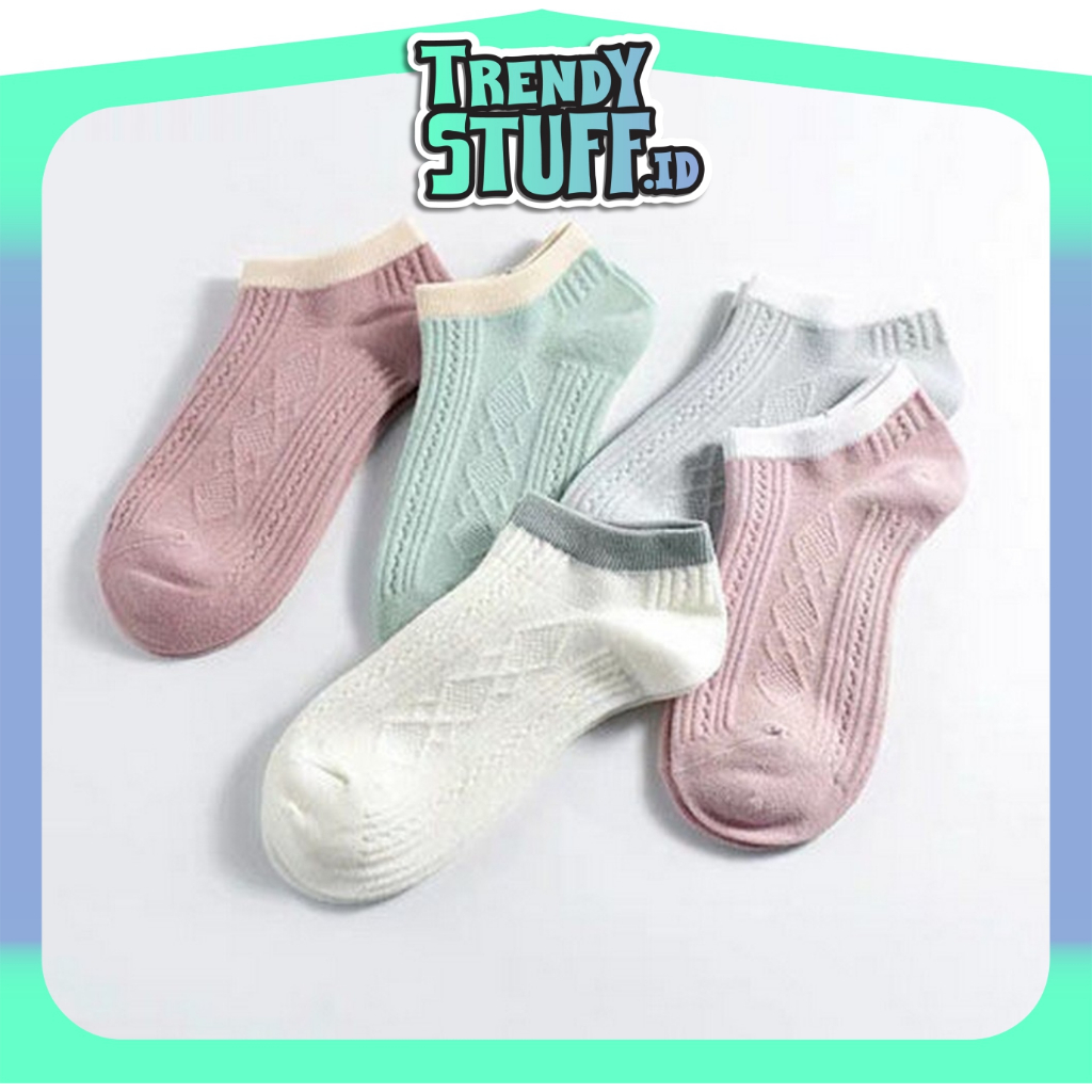 TRENDYSUFF ถุงเท้าลายถักสตรี / ถุงเท้าข้อสั้นลายข้อเท้านําเข้าลายธรรมดา KK256