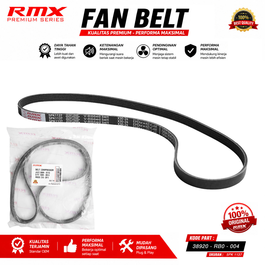 RMX พัดลมระดับพรีเมียม Belting Car Jazz GE8 City GM2 Freed 38920-RB0-004 5PK 1137