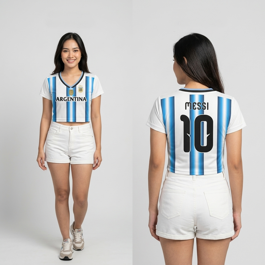 Y2K ARGENTINA MESSI 10 WORLD CUP เสื้อแข่งคอวีผู้หญิง