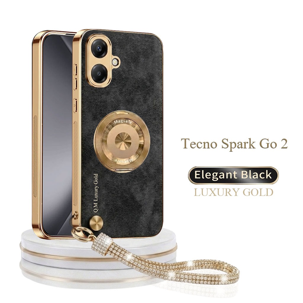 เคสสําหรับ Tecno Spark Go 2 Softcase หนังหรูหราปลอกทองชุบฝาหลังแม่เหล็ก Tali Gold