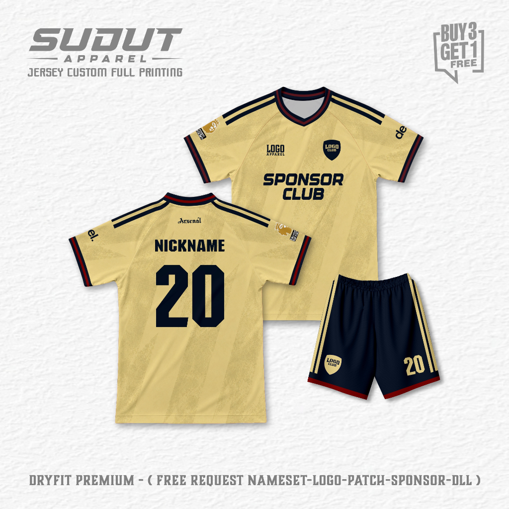 FANTASY ARSENAL THIRD CUSTOM SPORT FOOTBALL JERSEY 26-27 พิมพ์เต็ม I ฟรี NAME & NUMBER I CORNER APPA