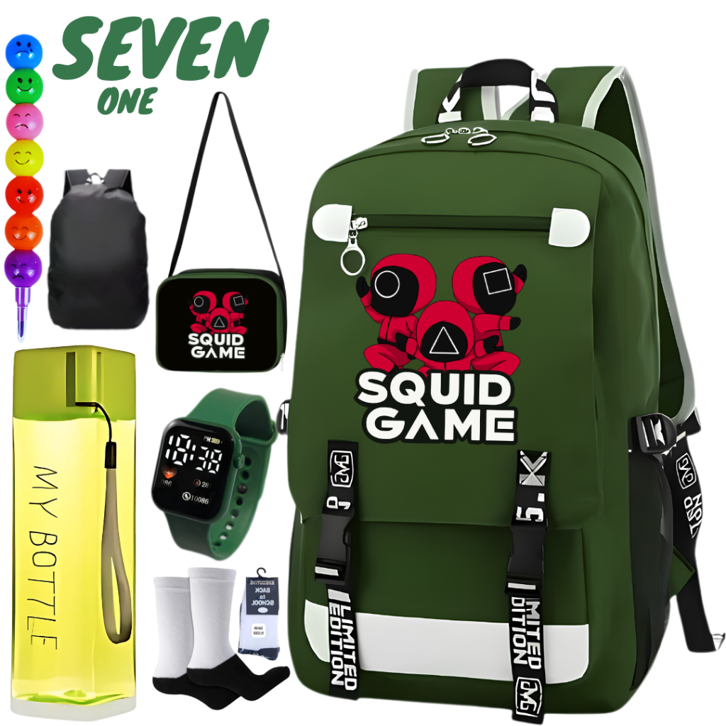 ZIEBAG - Seven One Squid Game 7in1 Premium Full Set Unisex Large Capacity School Backpack