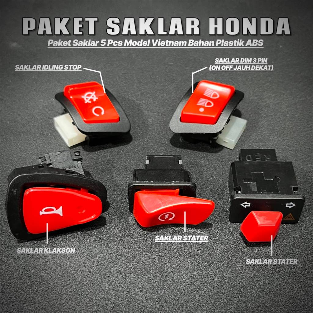 Honda Switch Package 5pcs Dim 3 PIN Sen Hazard 30mm Horn Idiling Stop Starter Vietnam Model Beat Del