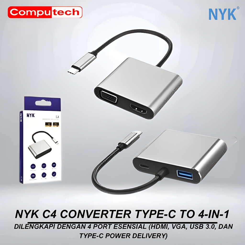 NYK Converter C4 Type C 4 IN 1 USB Type C ถึง 4K USB 3.0 HDTV VGA Type C