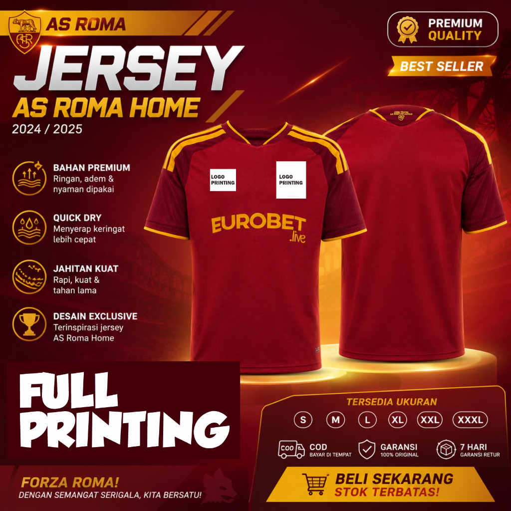 MERAH ใหม่ล่าสุด AS ROMA 2026/2027 JERSEY - AS ROMA HOME RED NEW 2027